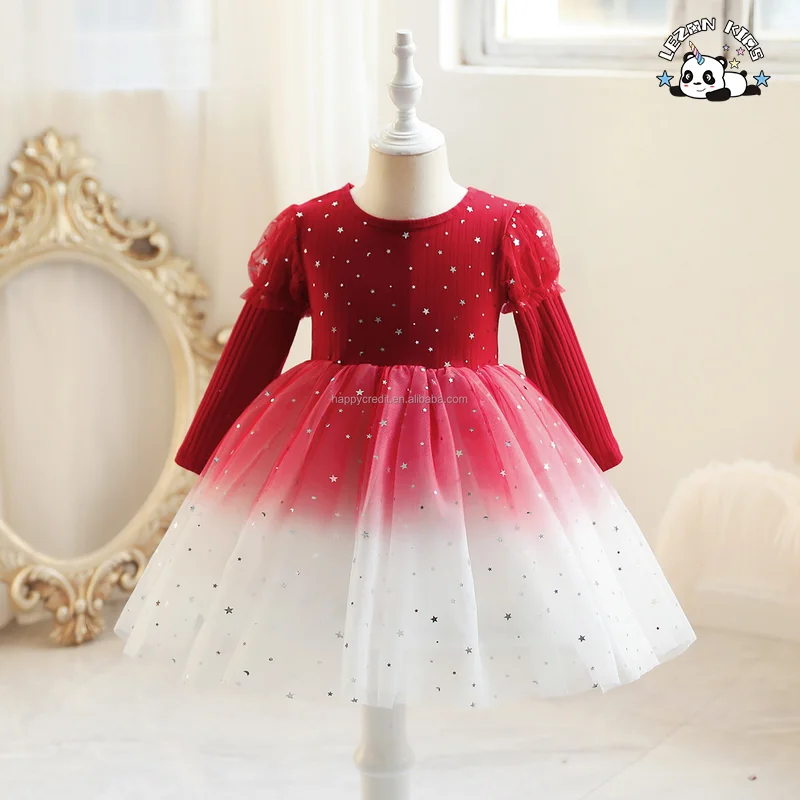 LEZONKIDS - Long Sleeve Tulle Sequin Dresses for Kids High Quality Casual Girls Clothing for Party or Birthday Sizes 2-14